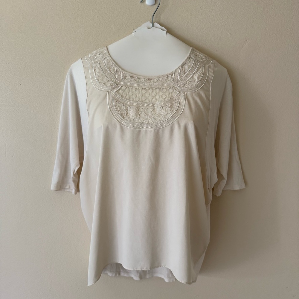 Cream Lace Embellished Half Sleeve Blouse